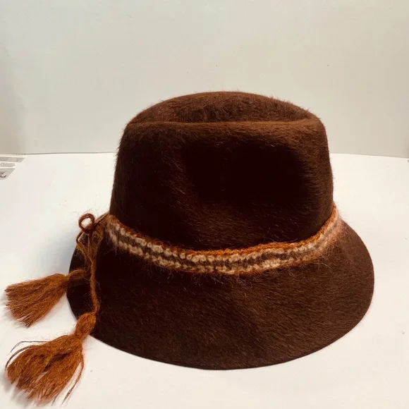 Vintage Brown 100% Rabbit Fedora W Braided Wool Accent Tie By Lord & Taylor Vintage Brown 100% Rabbit Fedora W Braided Wool Accent Tie  main image 2